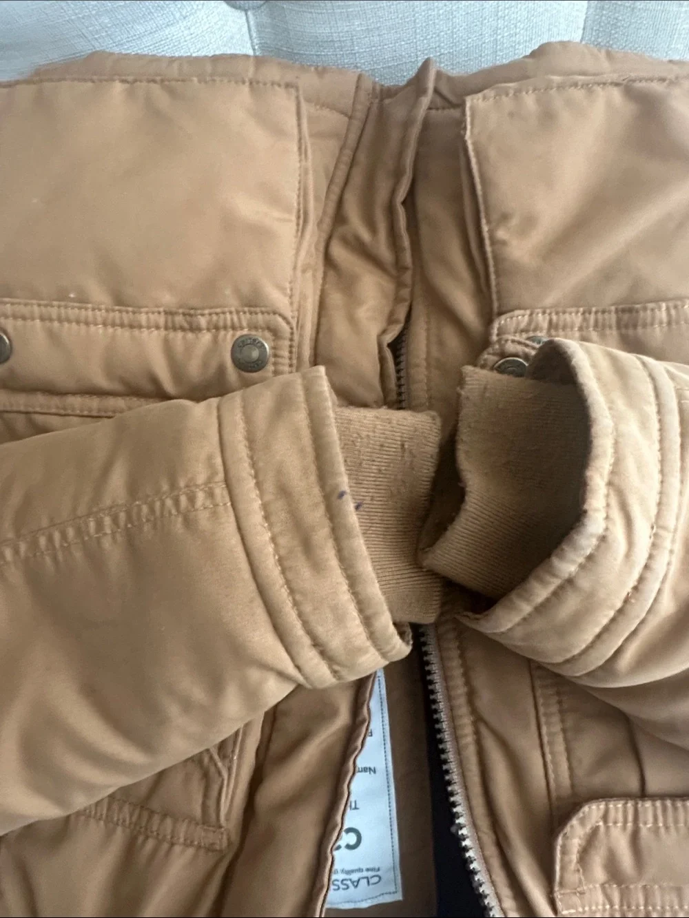 Carter's Tan Hooded Puffer Coat with Faux Fur Trim
